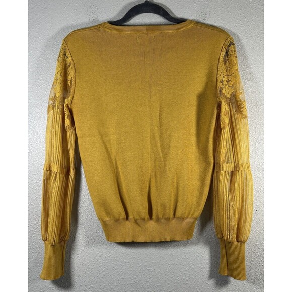Wild Flower Embroidered Statement Sleeve Sweater Size Small Yellow - Picture 6 of 13